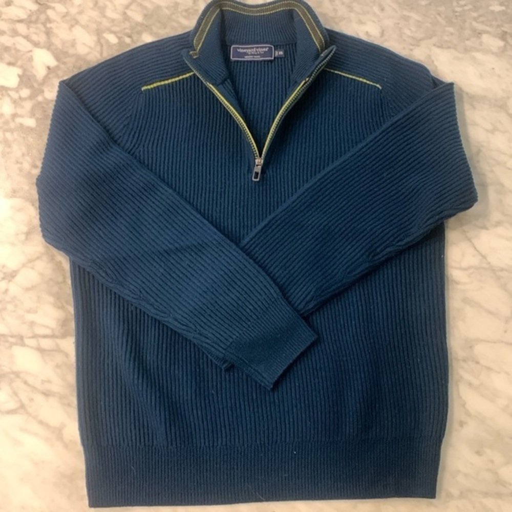 Vineyard Vines On The Go sweater in performance Wool, teal / electric yellow,XS